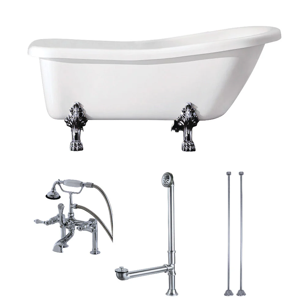 Aqua Eden 67-Inch Acrylic Single Slipper Clawfoot Tub Combo-Select Your Trim - Image 4