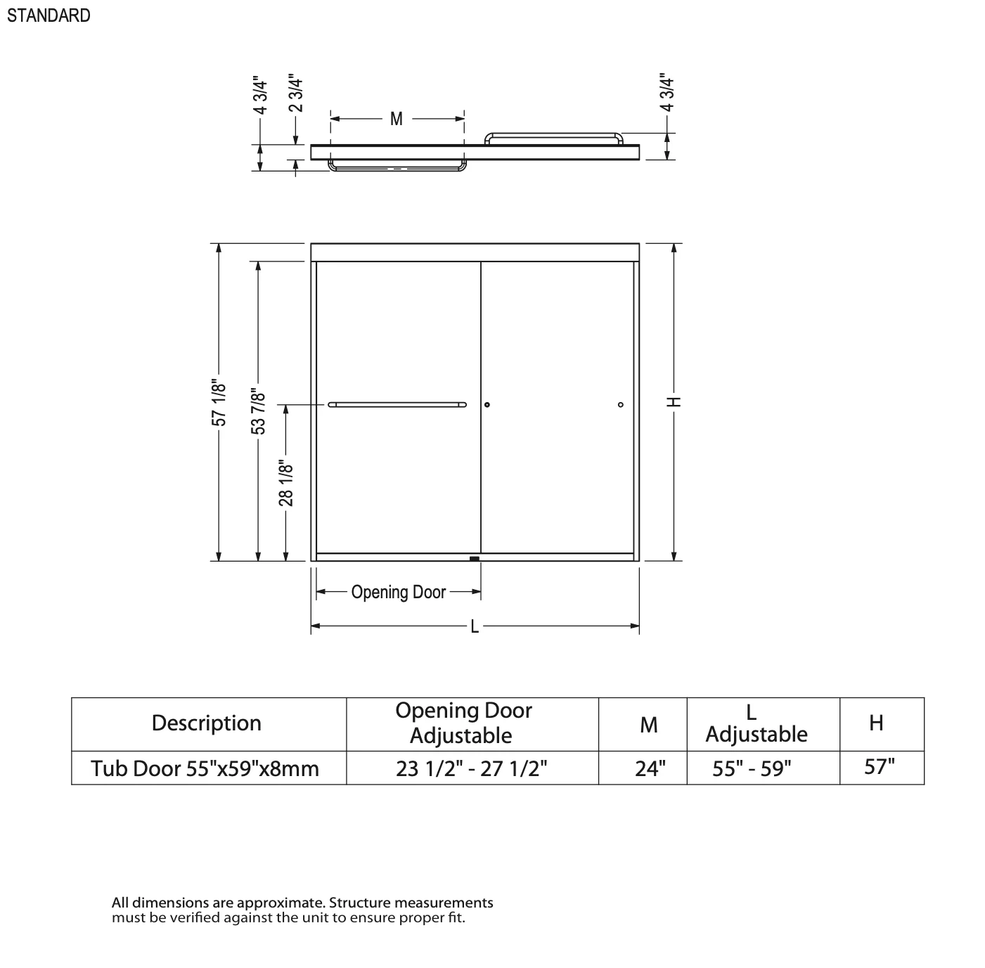 Brushed Nickel 6mm Semi-Frameless Slider Tub Door With Clear Glass, MAX Kameleon 55-59X57IN - Image 3
